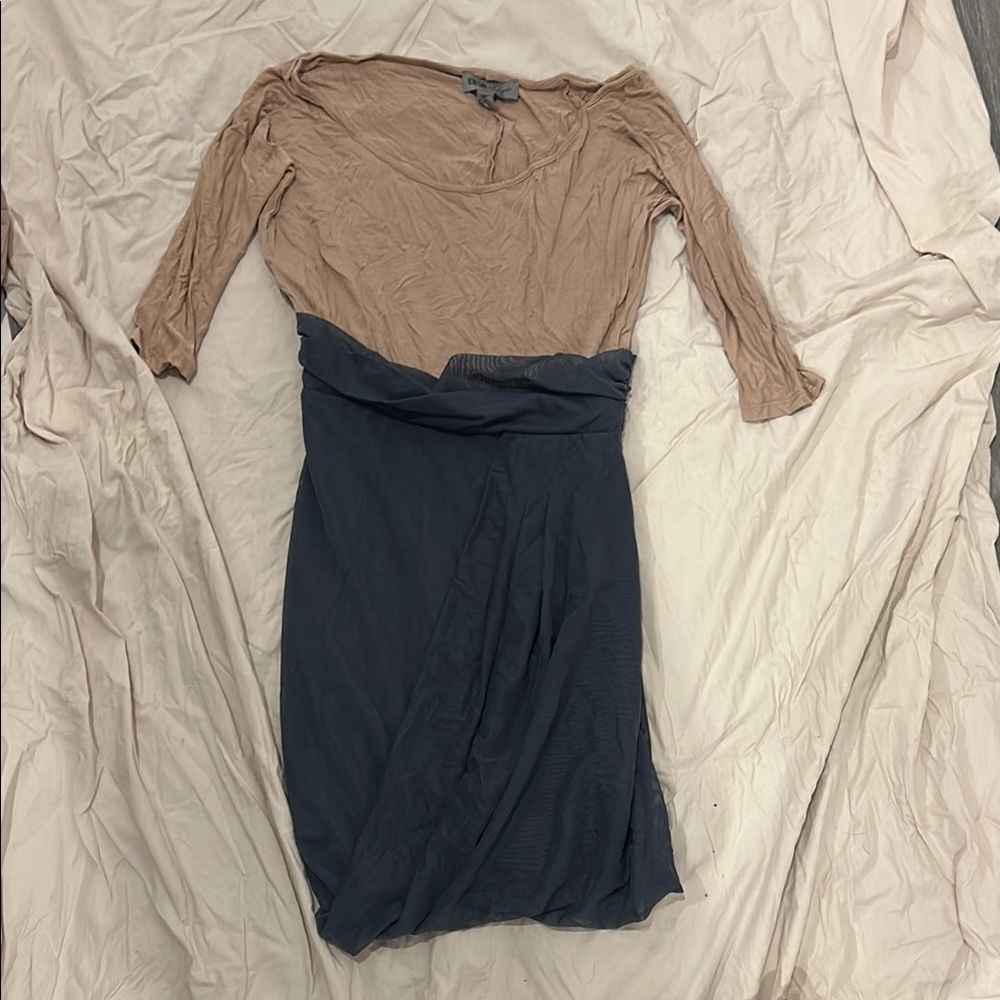 Vena Cava Cream and Brown Long Sleeve Sheath Dress